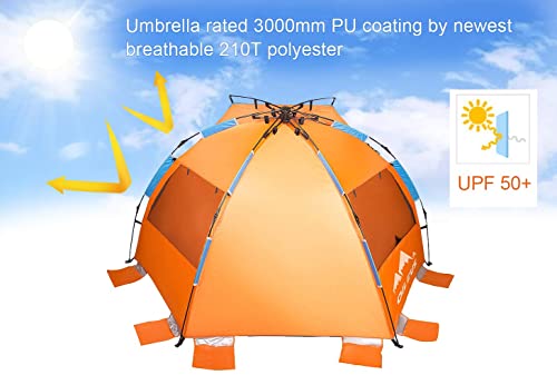 Oileus-X-Large-4-Person-Beach-Tent-Sun-Shelter-Portable-Sun-Shade-Instant-Tent-for-Beach-with-Carrying-Bag-Stakes-6-Sand-Pockets-Anti-UV-for-Fishing-Hiking-Camping-Waterproof-Windproof-Orange