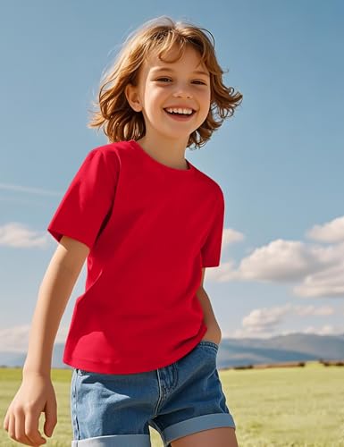 Image of KEREDA Girls Shirts Short Sleeve Soft Cotton T-Shirts Plain Tees Tops Clothes for Kids