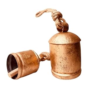 Rustic Decorative Bells Set of 2 - Giant Harmony Cow Bells Huge | Handmade Vintage Christmas Bells Golden Cowbell Country Style Jute Rope Hanging Bell Wall Decor (2X Harmony Bells 4"-6") Rustic Decorative Bells Set of 2 Giant Harmony Cow Bells Huge Handmade Vintage Christmas Bells Golden Cowbell Country Style Jute Rope Hanging Bell Wall Decor 2X Harmony Bells 4 6