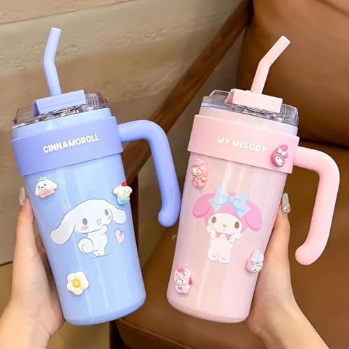 Image of DOCAT 860ML Stainless Steel Tumbler with Straw, Vacuum Insulated Coffee Tumbler, Leakproof Wide Mouth Sipper Bottle with Straw, Hot and Cold Sipper for Gym, Office, Sport, Travel, Home (Pink)