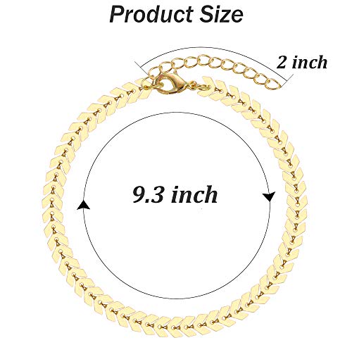 Thunaraz 3 Pcs Fashion Gold Anklet for Women Dainty Sparkly CZ Flat Mariner Foot Chain Heart Anklet Adjustable Summer Boho Colored Bead Evil Eye Anklet Cute Beach Jewelry Set