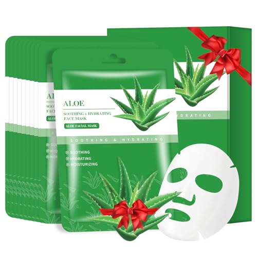 Aloe Vera Gesichtsmasken Hautpflege, Aloe Vera Maske, Feuchtigkeitsspendende Gesichtsmaske für alle Hauttypen, 10 Stück, 25g pro Maske