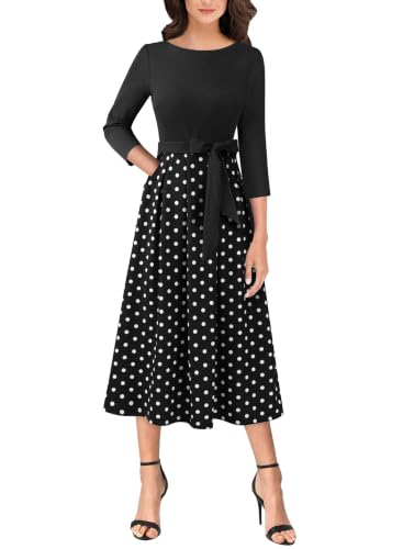 Image of VFSHOW Womens Work Business Casual Church Pockets Belted A-Line Midi Dress