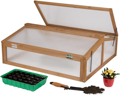 needs&wants® Frühbeet Aufsatz klein aus Holz Bausatz, Frühbeetkasten mit Abdeckung Gewächshaus mit Deckel wetterfest für Garten Balkon Outdoor, Polycarbonat, dunkel-braun