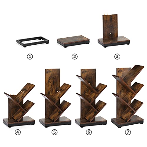 Ruboka 4-Shelf Tree Bookshelf, 24.1-Inch Retro Floor Standing Bookcase Display For Cds/Magazine/Books, Small Bookshelf For Bedroom, Living Room, Office,Balcony, Brown Storage Shelves Desk51A #TOP7