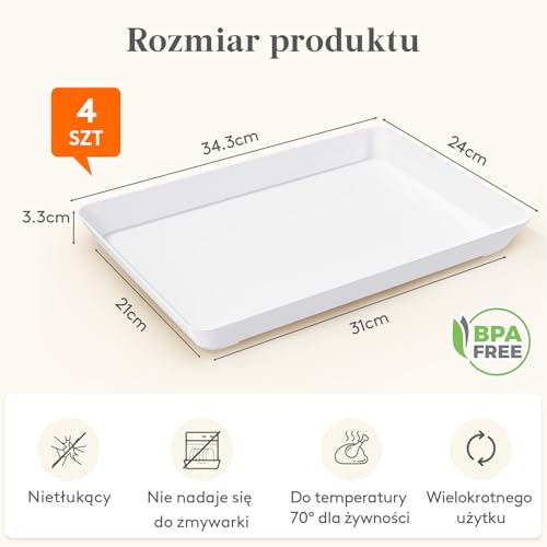 Lifewit Taca do Serwowania, Deski do Serwowania, Plastikowe Półmiski, Naczynia do Serwowania Wędlin na Przyjęcia, Biała taca Wielokrotnego Potraw, Ciastek, Zestaw 4 Sztuk, 34.3 × 24 cm