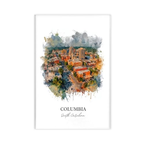 BMtyDG Columbia SC Watercolor South Carolina Travel Canvas Poster Wall Art Prints Room Aesthetic Murals Bedroom And Living Decorations Unframe 12x18inch