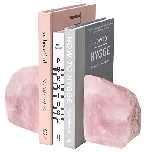 Mogemt Rose Quartz Bookends Pink Crystal Decorative Book Ends Office Home Decor Small 1 Pair 2-3 Lbs #TOP1