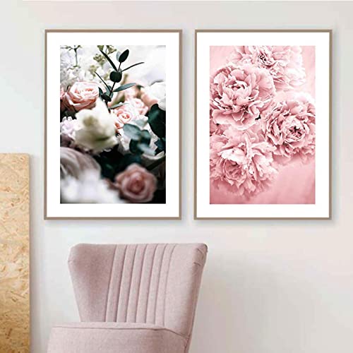 Affiche Plante Fleur Rose Pivoine Toile Peinture Moderne 50x70cm x2