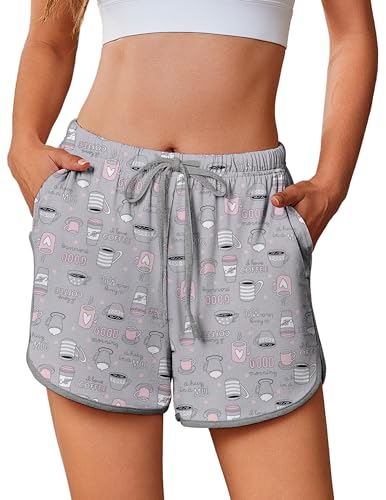 Ekouaer Women's Pajama Shorts Elastic Waist Sleep Shorts Stylish Lounge Shorts Casual Comfy Sweat Shorts Grey Size S M