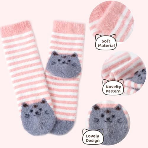 SISOSOCK Women Fuzzy Socks Cozy Warm Comfy Casual Fluffy Socks for Women Funny Cat Socks Gifts for Women or Girls4