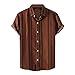 Briskorry Hawaiihemd Herren Kurzarm Gestreift Freizeithemd Vintage Stil Sommerhemd Regular Fit Henley Shirt Comfort Fit T-Shirt Zuknöpfen Revers Hemden Leinenoptik Kurzarmhemd