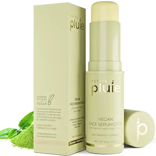 Petite Pluie Vegan Face Serum Stick (0.35 oz) with Green Tea, Collagen, and Niacinamide For Anti-Aging &amp; Moisturizing Balm Stick, Hydrating Stick For Face Korean