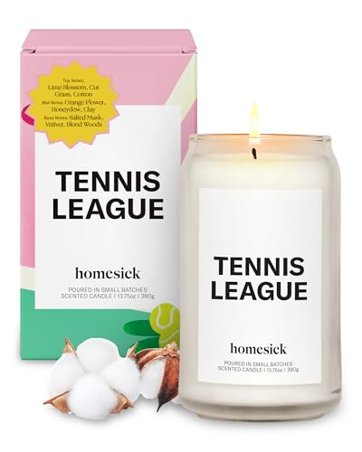 Homesick Scented Candles for Home (Tennis League) - 13.75 oz Long-Lasting Soy Wax Blend Jar Candle Gifts for Women & Men 60-80 Hours Burn Time - Notes of Lime Blossom Orange Flower Salted Musk