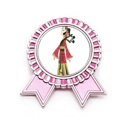 Broche chinoise rose en métal de taille M avec un motif de portrait féminin traditionnel