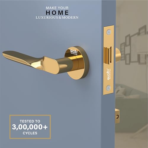 Image of GLOXY Door knob Lock for Bathroom Door Latch Balcony Mortise Keyless Pull Handle Set with Brass Baby Lock for Kitchen, Balcony | Gold Finish (2 Years Warranty, Pack of 1)