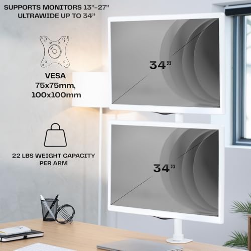 Image of VIVO Dual Monitor Desk Mount Stand with Height Adjustment and VESA Plates for 2 LCD Ultrawide Screens up to 34 inches, Stacked Array, STAND-V002RW