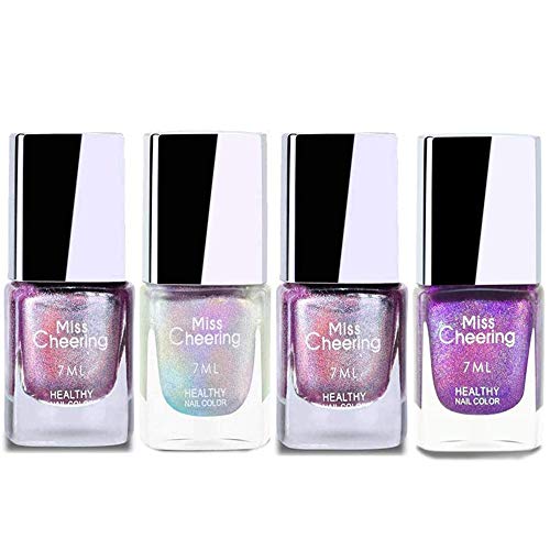 4 PACK Holographic Nail Polish,2021 Irridescent Nail Polish Gorgeous Glossy,Holographic Halo Glitter Polish Nail Art Nail Pigment Diamond Laser Nail Polish,Nail Polish Teen