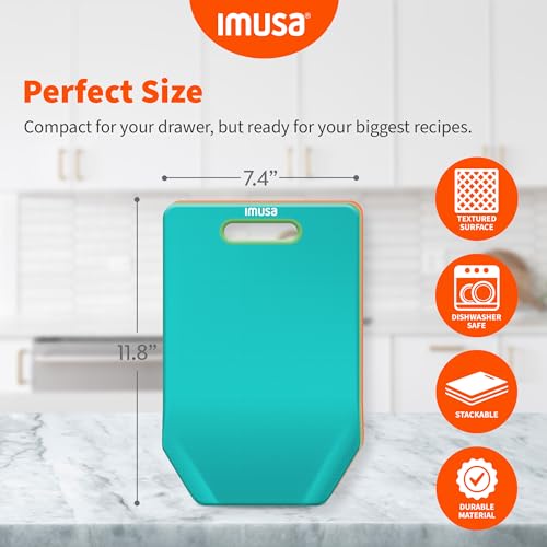 Image of IMUSA Cutting Board Set, 3-Pack 11.8 inchx7.4 inch, Nesting | Plastic, color-coded for meat and veggies to prevent cross-contamination, handles, curved edge for easy pour, dishwasher safe