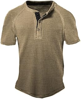Chahuer Men's Waffle Button Henry Short T Shirt Street Fashion Athleisure Tshirt New Short Sleeve Henrycollar Tshirt