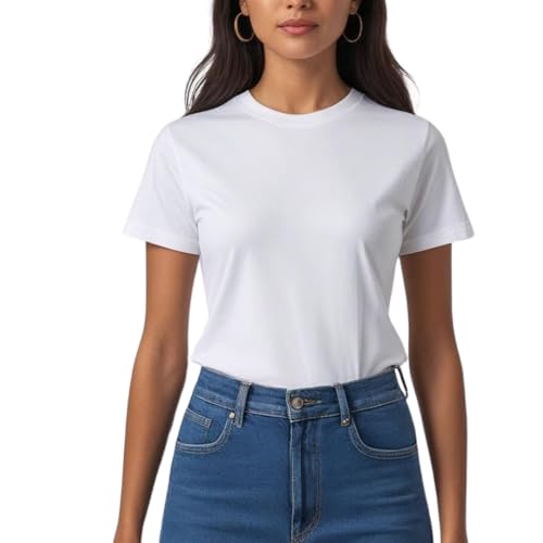 Camiseta Feminina Lisa 100% Algodão Fio 30.1 | Gola Reforçada Ribana | Essencial, Confortável | Sem Etiqueta | Embalagem premium (BR, Alfa, GG, Regular, Branca)