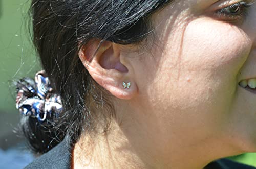 14K Yellow Gold Cz Tiny Butterfly Stud Earrings - 0.24in3