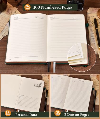 Image of Vintage Leather Journal - 300 Page Lined Journal Notebook with Numbered Pages, A5 Notebook for Women Men,Travel Diary,Daily Journals for Writing, Note Taking, School & Work (5.8 inch x 8.3 inch)