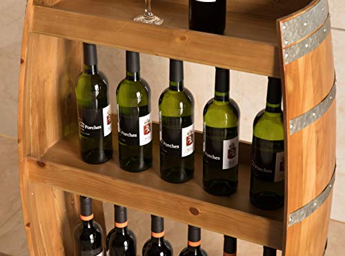 Vintiquewise Wooden Wine Barrel Bar Storage Rack with Shelves