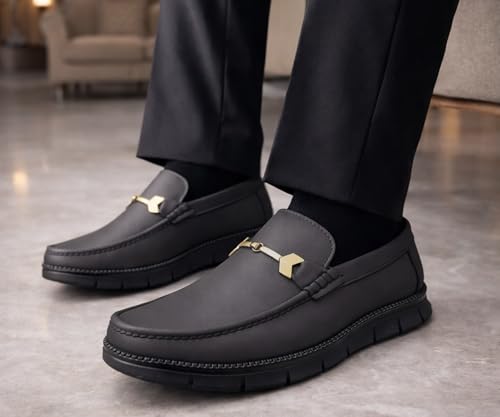 Image of Kraasa Men's Casual Loafers | Synthetic Leather Upper | Comfortable PU Sole | Slip-On Buckle Office, Party Shoes