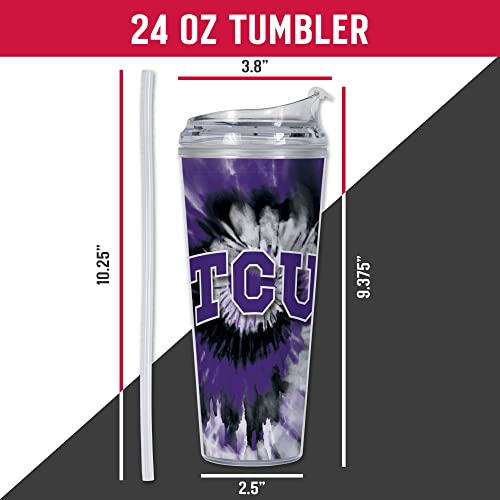 Image of Rico Industries NCAA Glitter 24oz Acrylic Glitter Tumbler with Hinged Lid, Officially Licensed Double Wall Tumbler with Straw
