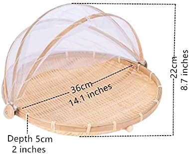 Miniatura 4 de Cesta redonda de bambú con tapa, verdurasfrutas, pan, cesta de almacenamiento (14.1 pulgadas de diámetro)
