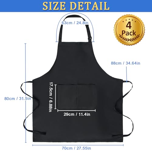 FunChaos 4 Delantal de Chef, Delantales Ajustables Unisex con 2 Bolsillos, Delantal Personalizado para Hombres y Mujeres para Cocina, Jardinería, Restaurante, Cafetería (Negro)