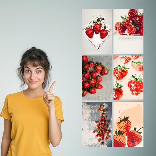 Image of SiddArtify Strawberry Art Print Set - Red - White Fruit Still Life - Sticker - 12x18 Inch - Pack of 6 Wall Room Decoration art Poster Prints