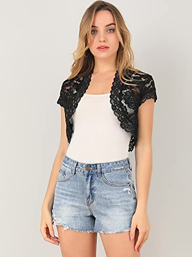 Allegra K Women's Lace Cardigan Open Front Elegant Short Sleeve Sheer Floral Cropped Bolero Lace Shrug Top2