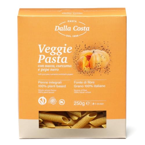 Dalla Costa pasta Vegana Penne semola integrale con zucca, curcuma e pepe nero confezione risparmio 8x250 grammi