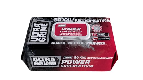 UltraGrime Pro Power Scrub Cleaning Wipes | Leistungsstarke industrielle Wischtücher (Reinigungstücher) zur SCHMUTZ-Entfernung VON sämtlichen Oberflächen | 80 extragroße FEUCHTE Tücher, 38 cm x 25 cm