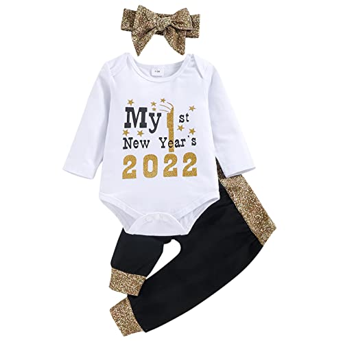 Newborn Baby Girl Outfits Infant Letter Print Romper+Tutu Skirt+Headband+Legging Warmer Coming Home Clothes Set (11-White, 6)