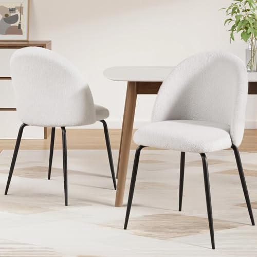 Artiss Fabric Dining Chairs Set of 2, Boucle Sherpa Kitchen Chairs with Metal Legs, Upholstered Nursing Seats Reading Seating, Home Furniture for Living Room Bedroom Cafe Office, in 48cm Seat Height