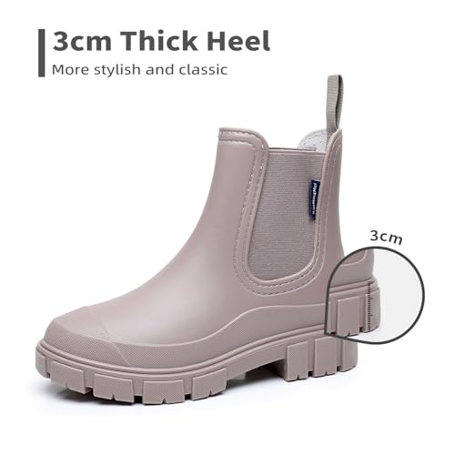 DRECAGE Gummistiefel Damen Wasserdicht Stiefel Damen Halbhoch Ankle Chelsea Boots Stylisch Stiefeletten mit Rutschfest Sohle Aprikose 41