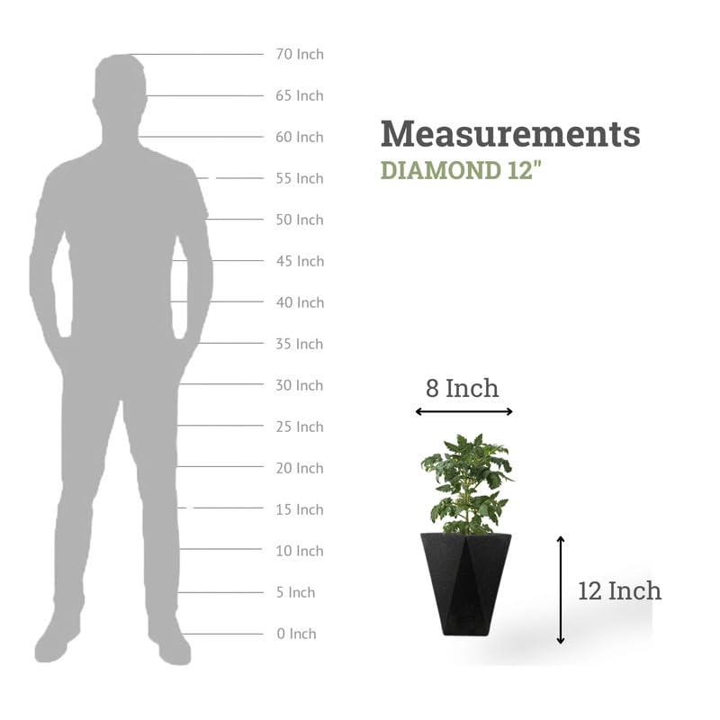 Image of Amazon Brand - Umi Diamond 12 Inch Pots for Planter & Flowers Big Size Gamla - Lightweight, Durable Outdoor & Indoor Planters, Perfect for Balcony & Terrace Gardens (Black)