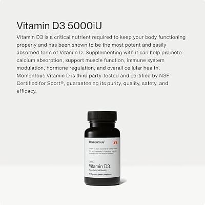 Momentous Vitamin D3 Supplement - 5,000 IU Capsules for Foundational Health Support - NSF Certified for Sport - Gluten Free - 60 Servings