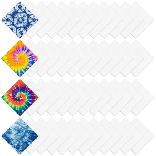 FODAHRWS White Bandana, 22 In x 22 In Cotton Bandanas Bulk, Blank Handkerchiefs for Tie Dye (48)