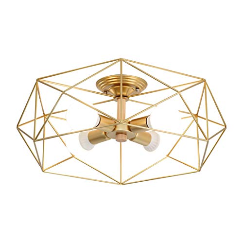 Modo Lighting Gold Semi Flush Mount Ceiling Light 4-Light Metal Cage Ceiling Light Fixture Rustic Industrial Decor Lamp for Living Room Kitchen Dinning Room Farmhouse Lighting E26 (Gold)