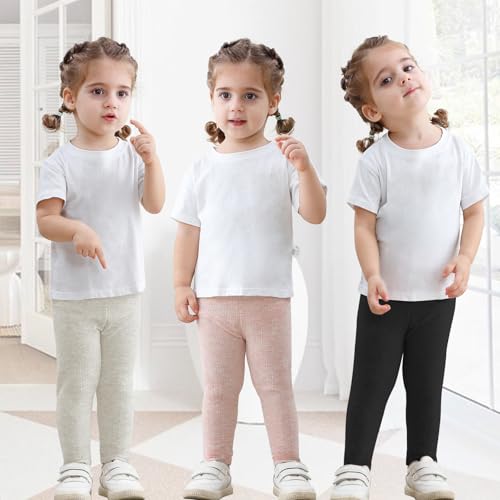 3 Pack Baby Girl Pants Soft Ribbed Leggings for Toddler Girl Newborn Cotton Bottoms Casual Playing Pull On Sweatpants2