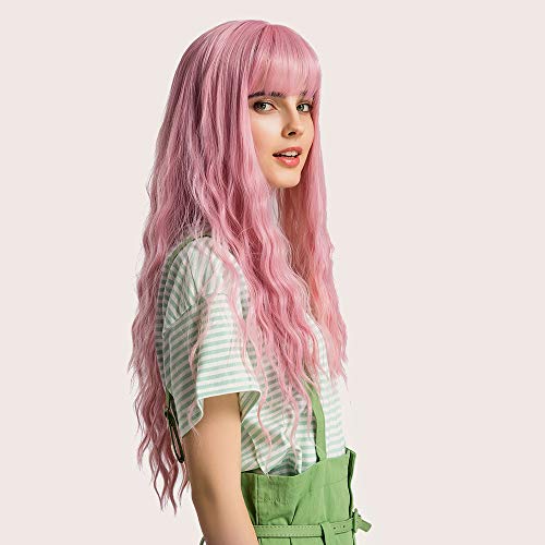 Peluca Mujer Larga Ondulada Rosado 26'' GLAMADOR -Peluca Larga Ondas Naturales -Lisa y Sintética Para Mujer Moda Elegante -Vida diaria, Cosplay, Fiestas, Halloween, Navidad
