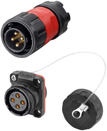 CNLINKO 4 Pin Power Industrial Circular Connector, Male Plug & Female Panel Mount Receptacles Socket Jack, Outdoor Waterproof IP67, AC DC