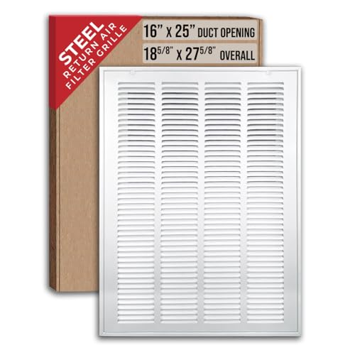 Image of Fits 16x25 Duct Opening | Steel Return Air Filter Grille by Handua [Removable Door] for 1-inch Filters | Vent Cover Grill | White | HVAC Cold Air Intake Grille | Out Dim: 18 5 /8 inchW X 27 5 /8 inchH