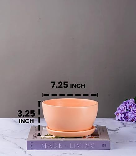 Image of Nurturing Green Modern Design 7.25 Inch Wide 'Millennial' Ceramic Pot (Blush Pink) for Home, Indoor Decor & Gifting (Without Plants and Comes with Bottom Plate) - Set of 2 Pots