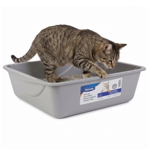 Petmate Open Cat Litter Box; Large Nonstick Litter Pan Durable Standard Box, Grey Great for Small...
