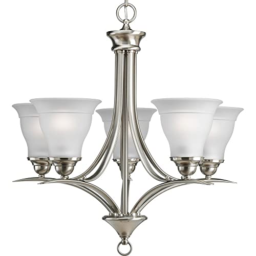 Image of Progress Lighting 5-Light Etched Glass Traditional Chandelier Light, Trinity Collection, Indoor, P4328-09, Brushed Nickel